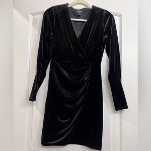 XS Long Sleeve Little Black Velvet  Dress with Shoulder Pads from EXPRESS